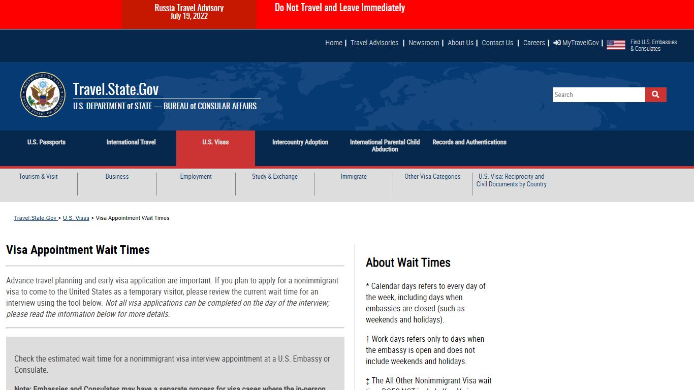 Visa Appointment Wait Times - Travel